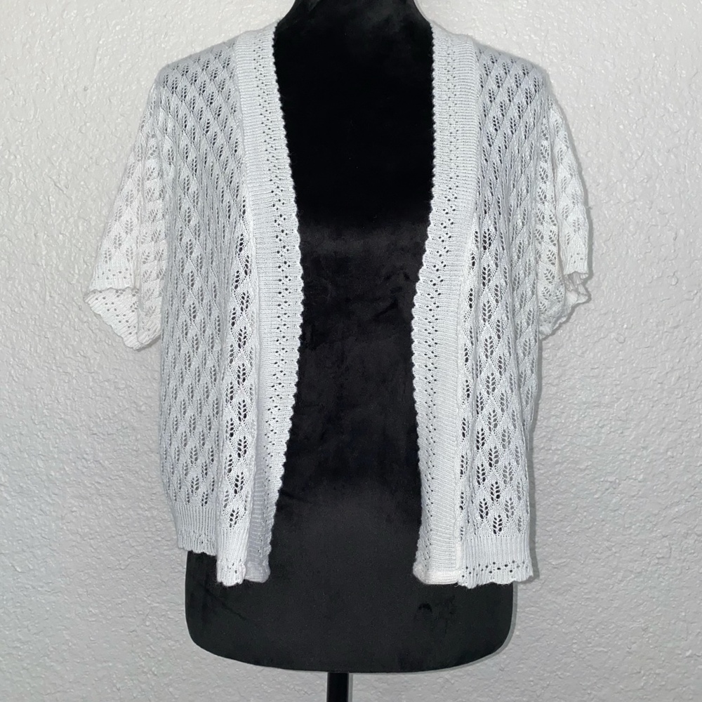 White Short Sleeve Cardigan Cropped Sweet Kizz